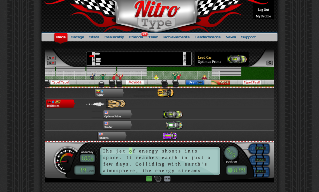 TypeOut Nitro Race - Game - Typing Games Zone